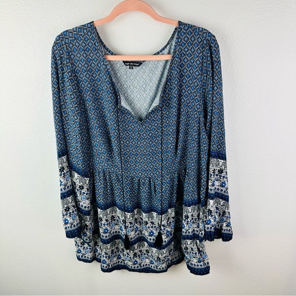Unique Spectrum Blue White Boho Blouse Size‎ 2X